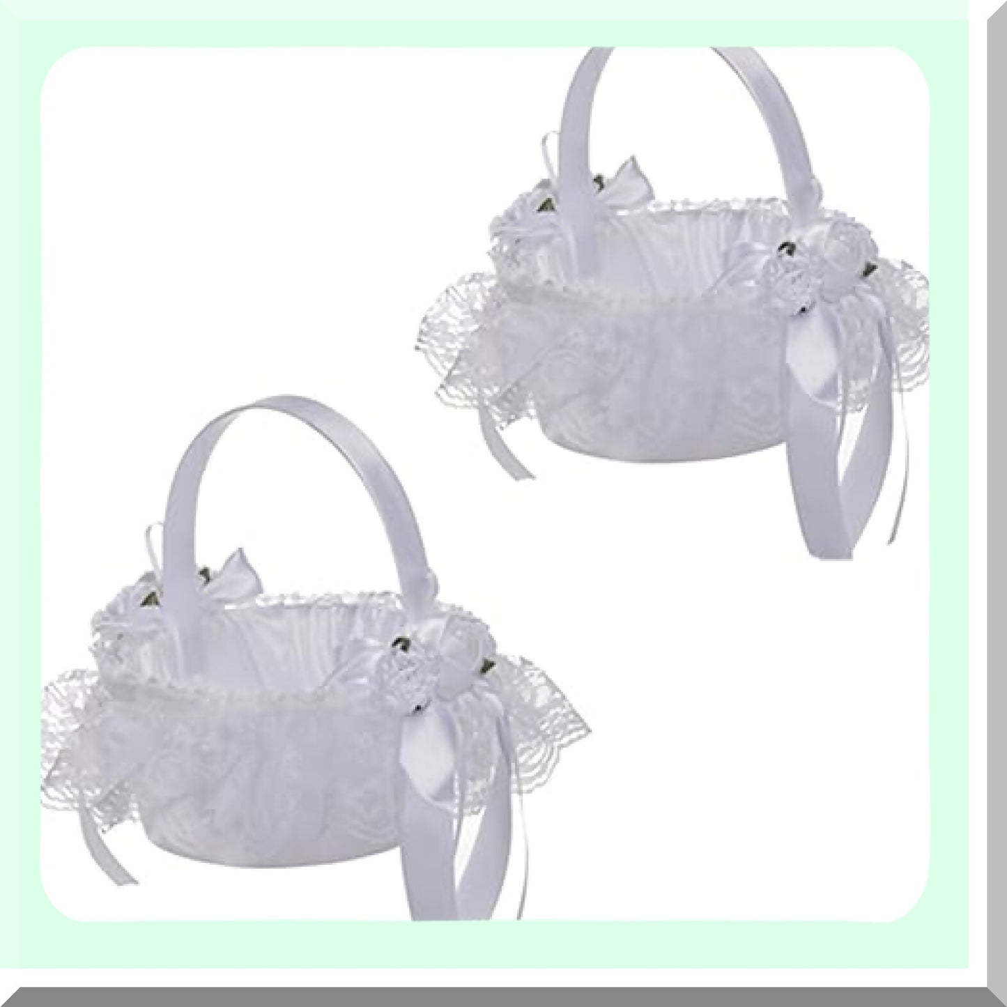 Wedding Flower Girl Basket with Lace and Pearls, 20cm Wide