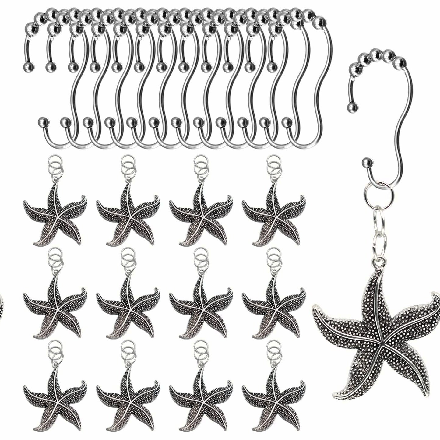 Stainless Steel Shower Curtain Hooks Set of 12