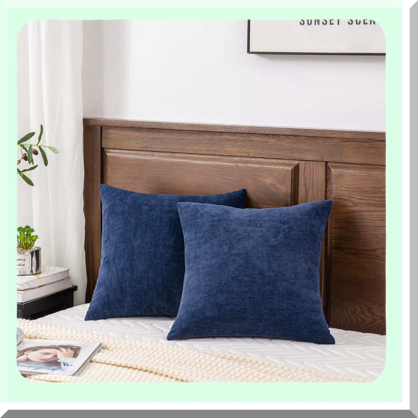 Chenille Fall Square Pillow Covers Set - Soft Navy Blue Cushion Cover for Living Room Sofa - Decorative Throw Pillowcase 18x18 Inch (2 Pack)
