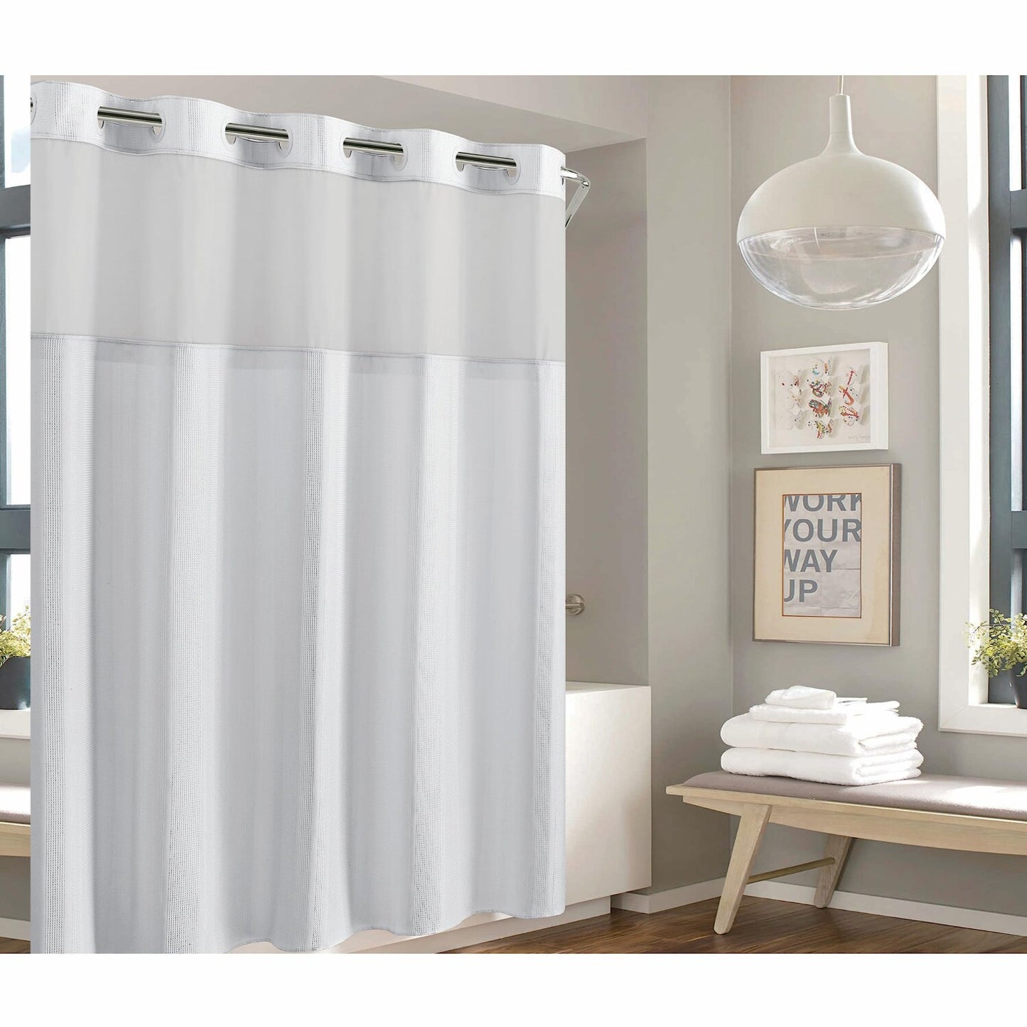 Waffle Stripe 71"x74" Shower Curtain in Bright White