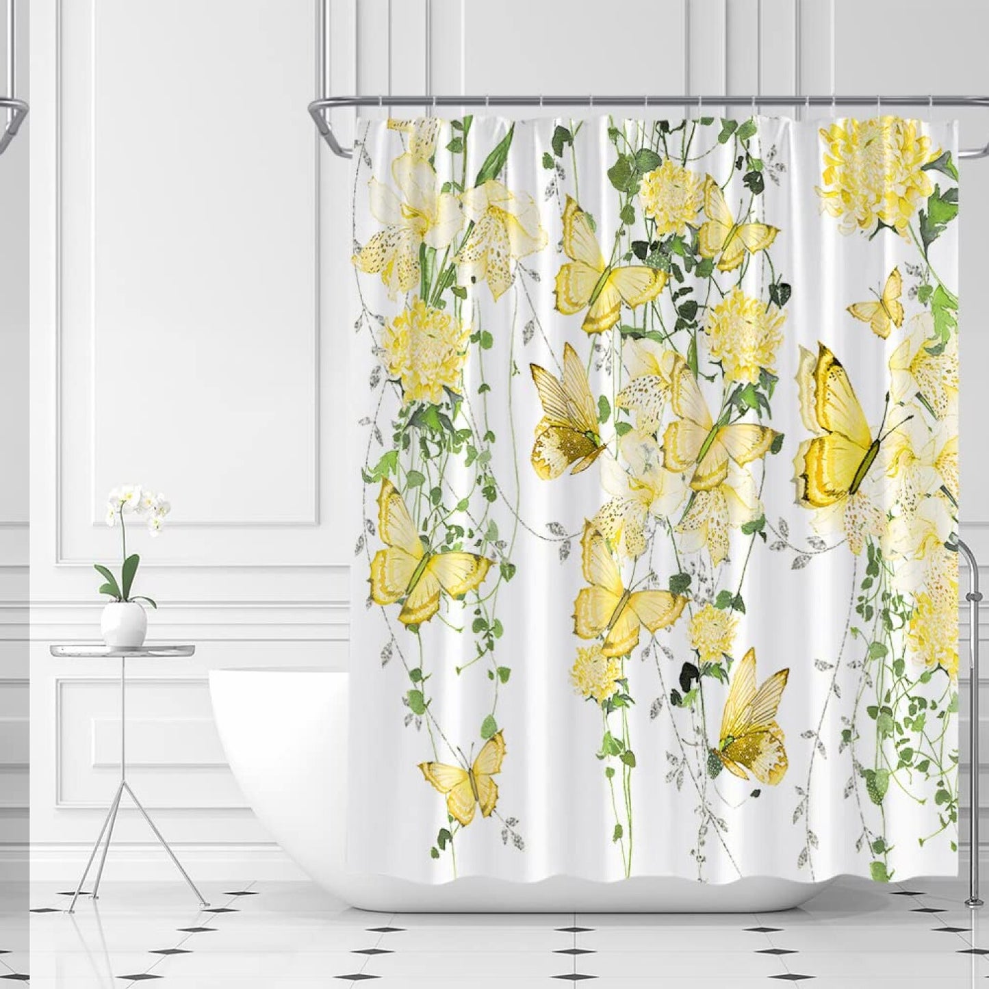 Yellow Butterfly Watercolor Shower Curtain 70" x 70"