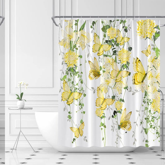 Yellow Butterfly Watercolor Shower Curtain 70" x 70"