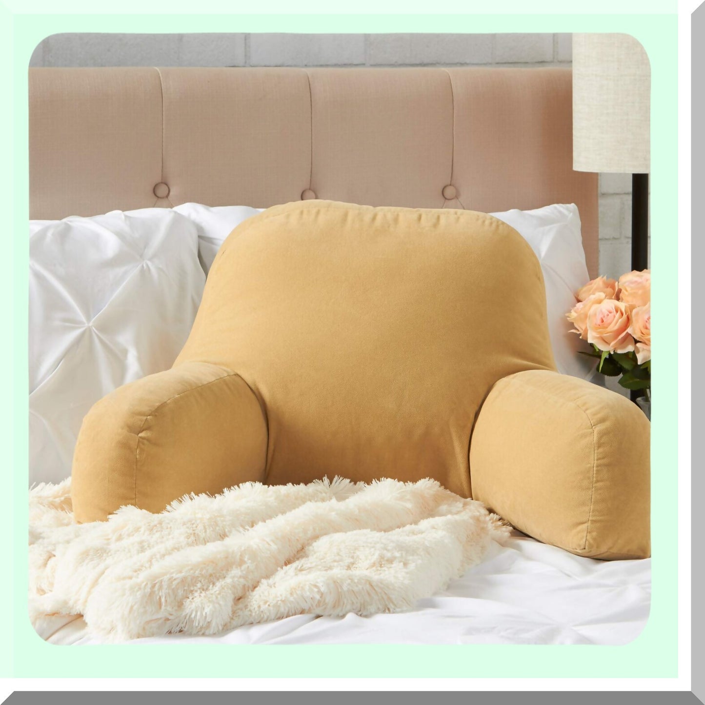 CozyKid Plush Microfiber Bedrest Pillow - Soft Beige Junior Cushion for Kids, Reading, Gaming, and Relaxing - Supportive and Comfortable