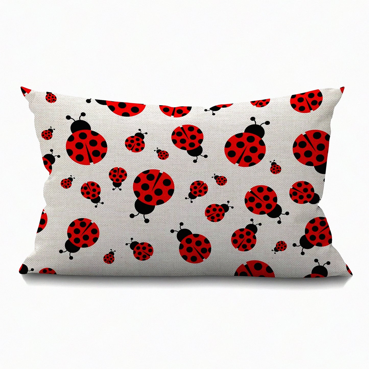 Ladybug Cotton Linen Lumbar Pillow Case - Home Office Decorative Throw Cushion Cover - Rectangle 12 X 20 Inches - Ladybird Theme