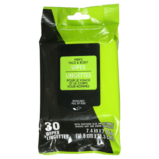 Men's Face and Body Wipes with Aloe, 30-ct. Packs (Pack of 24)