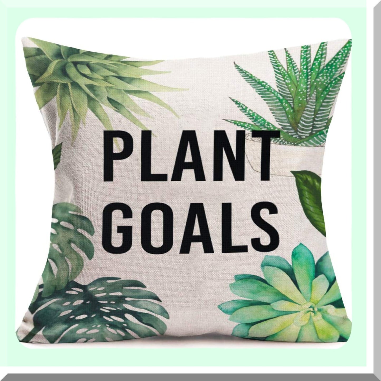 Tropical Oasis Decorative Pillow Cover - Summer Style Succulent Cactus Cushion Case for Home Sofa Couch - Palm Leaf Design - 18" X 18" Pillowslip
