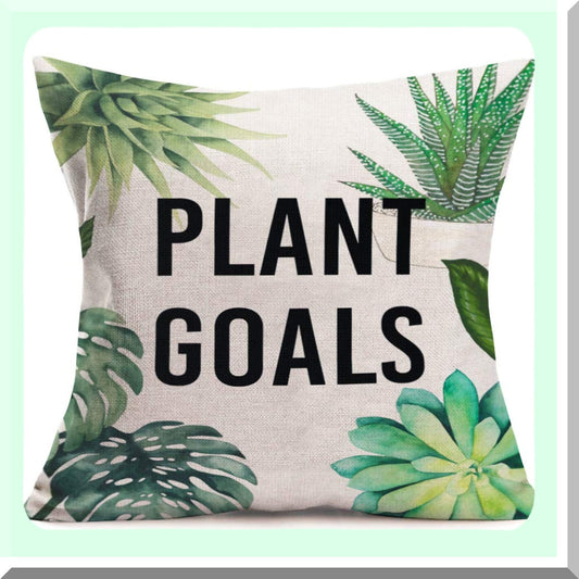 Tropical Oasis Decorative Pillow Cover - Summer Style Succulent Cactus Cushion Case for Home Sofa Couch - Palm Leaf Design - 18" X 18" Pillowslip