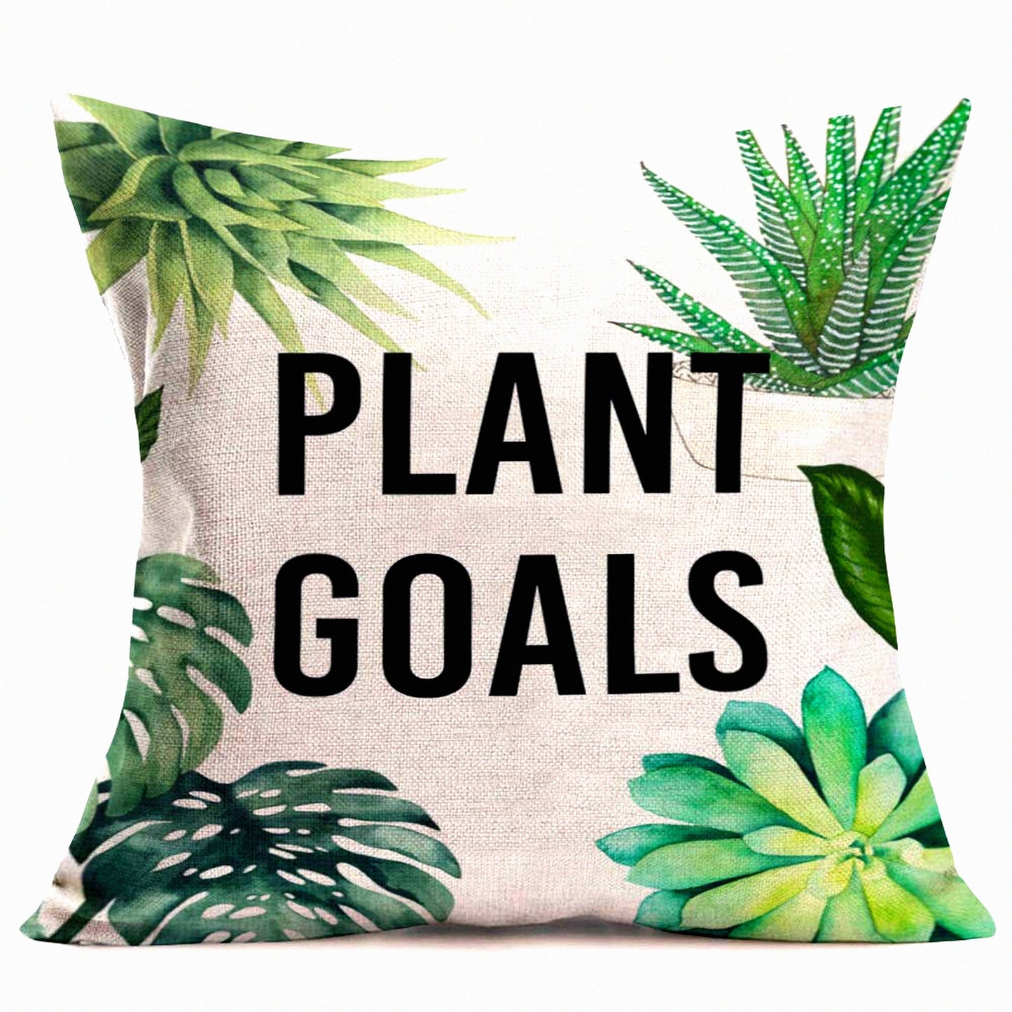 Tropical Oasis Decorative Pillow Cover - Summer Style Succulent Cactus Cushion Case for Home Sofa Couch - Palm Leaf Design - 18" X 18" Pillowslip