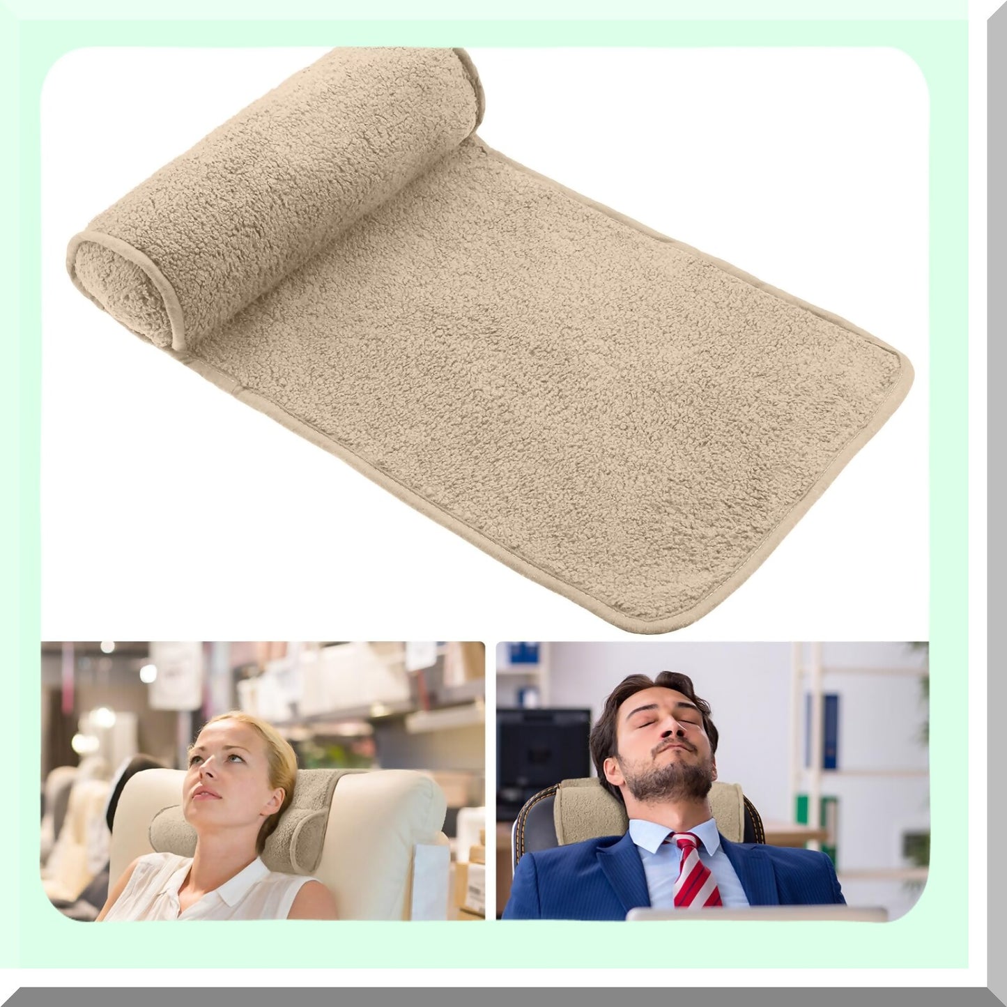 AdjustaPlush Neck Support Pillow - Cozy Fleece Roll for Recliner, Sofa, Armchair. Non-Slip, Adjustable, Light Camel. Perfect for Travel & Home Use.