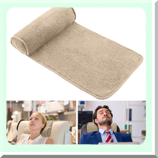AdjustaPlush Neck Support Pillow - Cozy Fleece Roll for Recliner, Sofa, Armchair. Non-Slip, Adjustable, Light Camel. Perfect for Travel & Home Use.