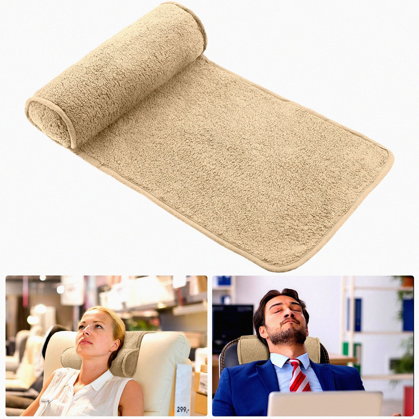 AdjustaPlush Neck Support Pillow - Cozy Fleece Roll for Recliner, Sofa, Armchair. Non-Slip, Adjustable, Light Camel. Perfect for Travel & Home Use.