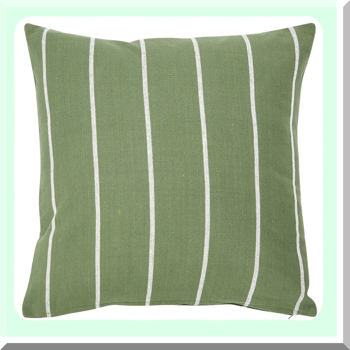 Green Stripe Cotton Square Pillow Cover - Interwoven Decorative Cushion Case 20x20 Inch