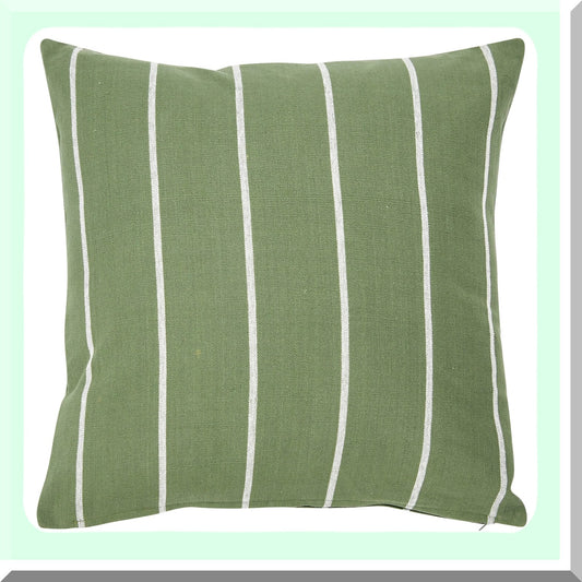 Green Stripe Cotton Square Pillow Cover - Interwoven Decorative Cushion Case 20x20 Inch