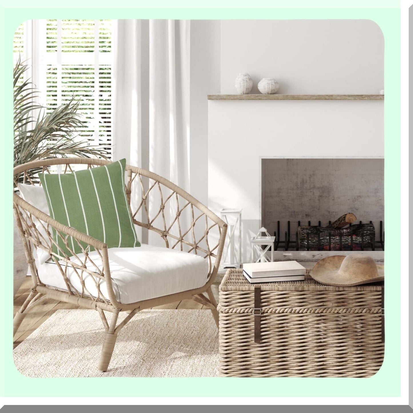 Green Stripe Cotton Square Pillow Cover - Interwoven Decorative Cushion Case 20x20 Inch