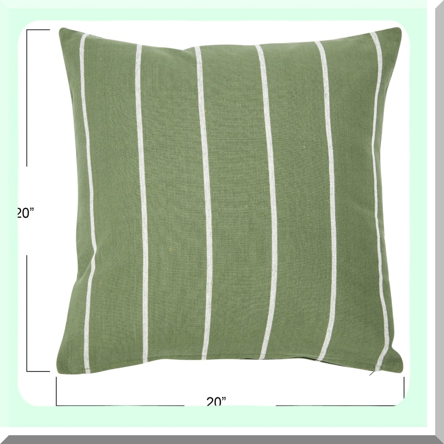 Green Stripe Cotton Square Pillow Cover - Interwoven Decorative Cushion Case 20x20 Inch
