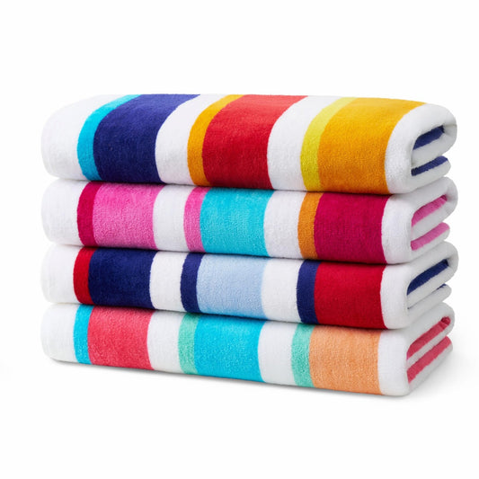 Multi-Color Stripe Cotton Beach Pool Towels 4 Pack