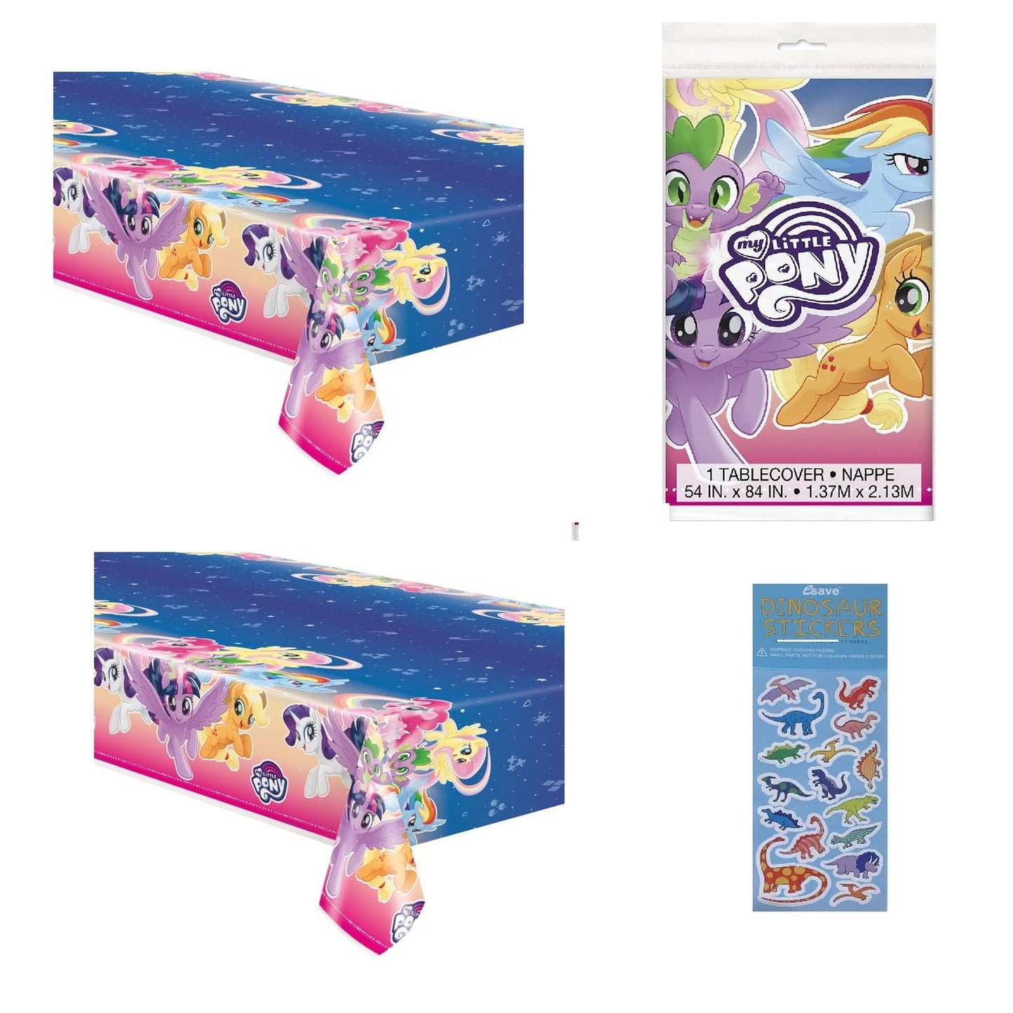 Pony Party Pack: 2 Table Covers & Dino Sticker Sheet - Birthday Supplies Bundle for Kids - Colorful Decorations for Fun Celebration!