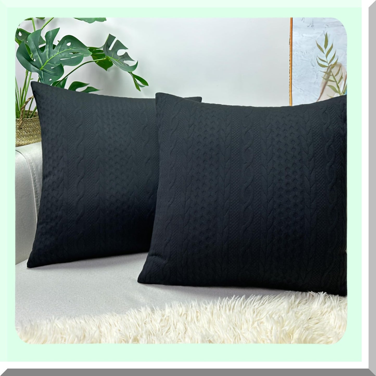 Embossed Black Pillow Covers - Set of 2 | Modern Decorative Cushion Cases for Sofa Bed Chair | Soft Stretchy Fabric | 18x18 inch Square Pillows