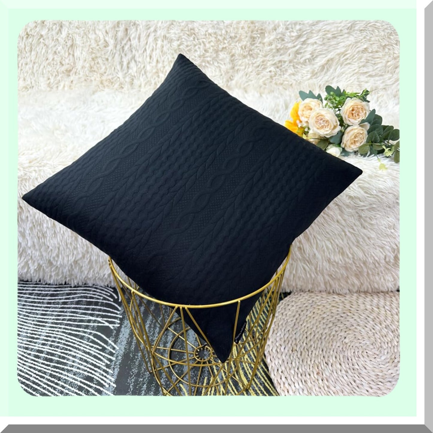 Embossed Black Pillow Covers - Set of 2 | Modern Decorative Cushion Cases for Sofa Bed Chair | Soft Stretchy Fabric | 18x18 inch Square Pillows