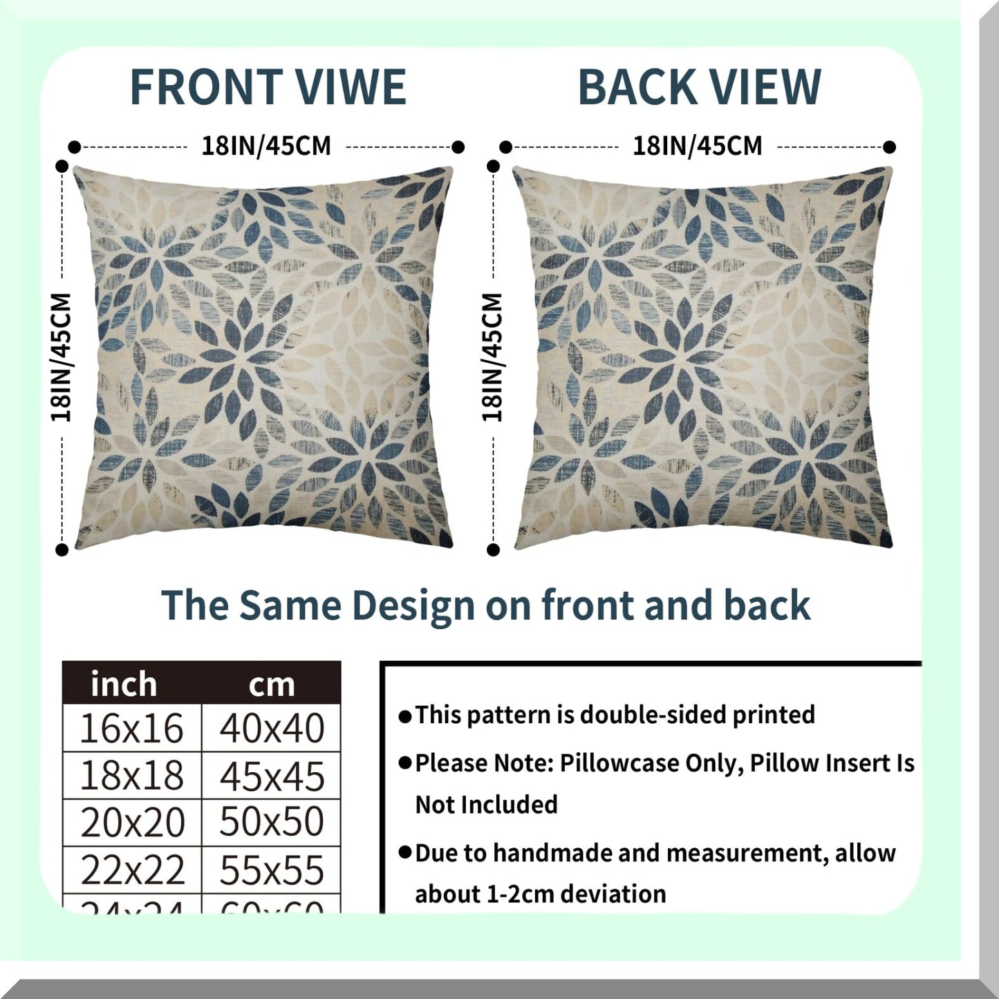 Rustic Floral Linen Pillow Covers Set - Navy Blue Beige Dahlia 18x18 - Geometric Flower Outdoor Decorative Throw Pillows - Farmhouse Cushion Case for Home Sofa Bed - Summer Cream Decor