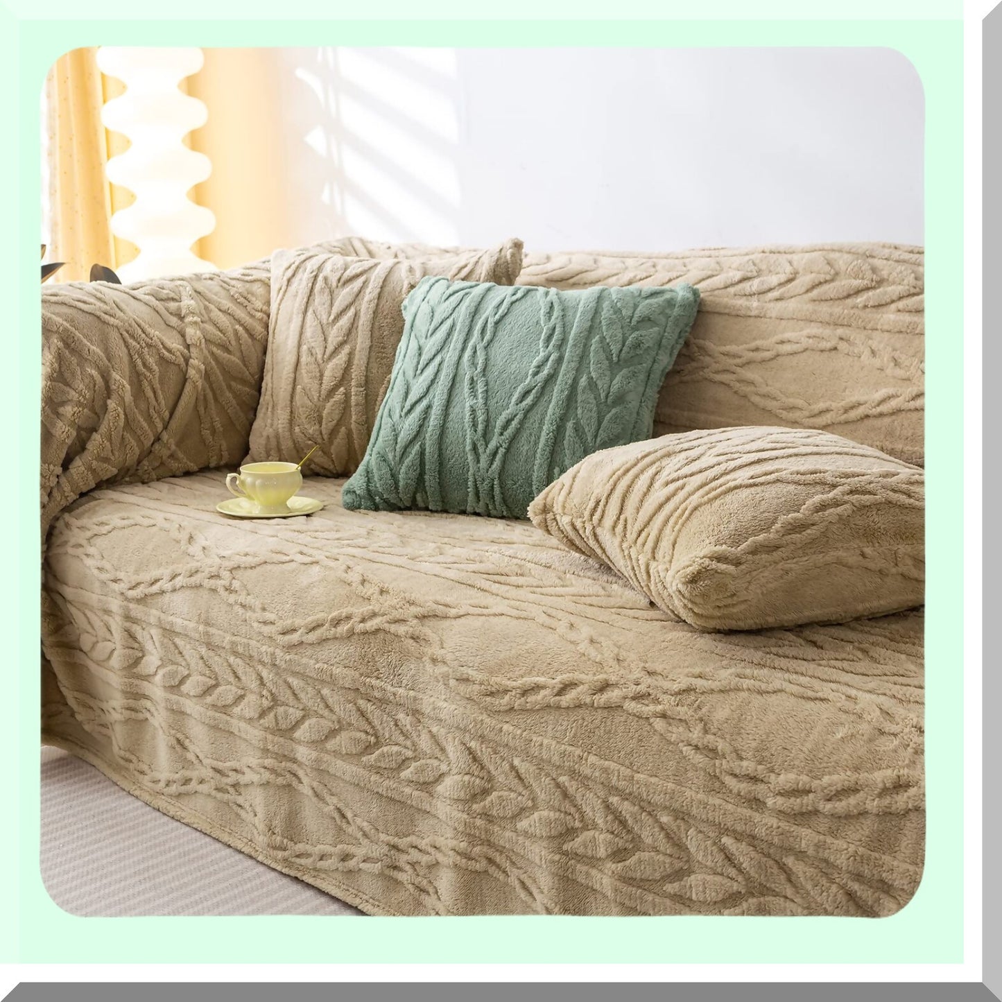 Fuzzy Sherpa 3D Design Pillow Covers - Set of 2 Cozy Fluffy Decorative Cases for Sofa Couch Bedroom - Tan 18"x18"