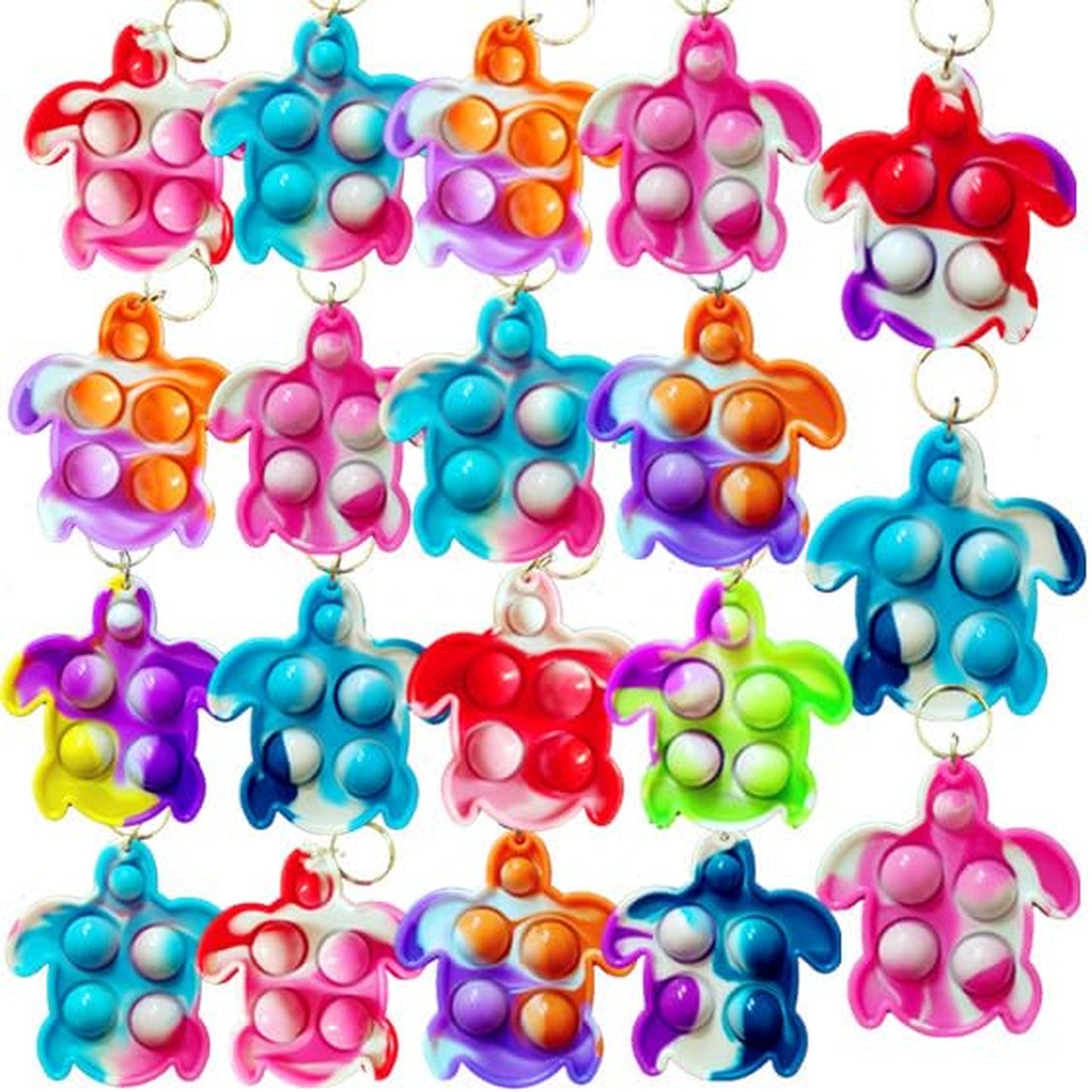 Turtle Fidget Keychain Party Pack - Bulk Mini Pop Sensory Toy Gift Set for Kids - Classroom Prize and Birthday Supplies - Boys and Girls Party Favors