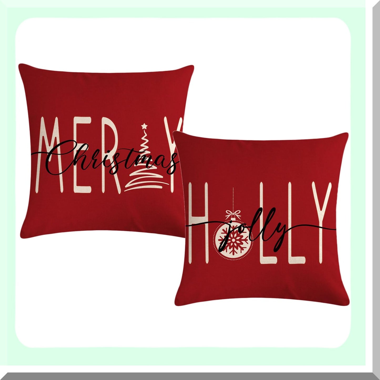 Winter Wonderland Holiday Pillow Covers - Set of 2 Festive Farmhouse Cushion Covers in Holly Jolly Red - Merry Christmas Decor for Sofa/Couch/Porch