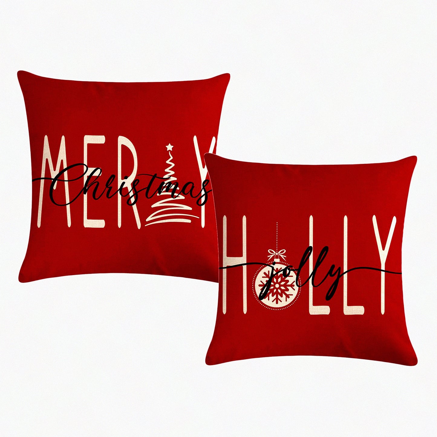 Winter Wonderland Holiday Pillow Covers - Set of 2 Festive Farmhouse Cushion Covers in Holly Jolly Red - Merry Christmas Decor for Sofa/Couch/Porch