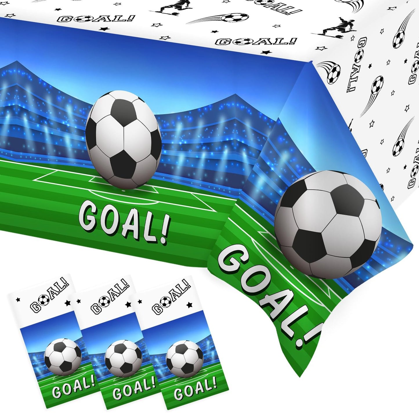 Soccer Party Tablecloth Set - 3 Pack Large Rectangular Plastic Covers for Men Boys Birthday Decorations - 54 x 108 Inch Soccer Tablecloths