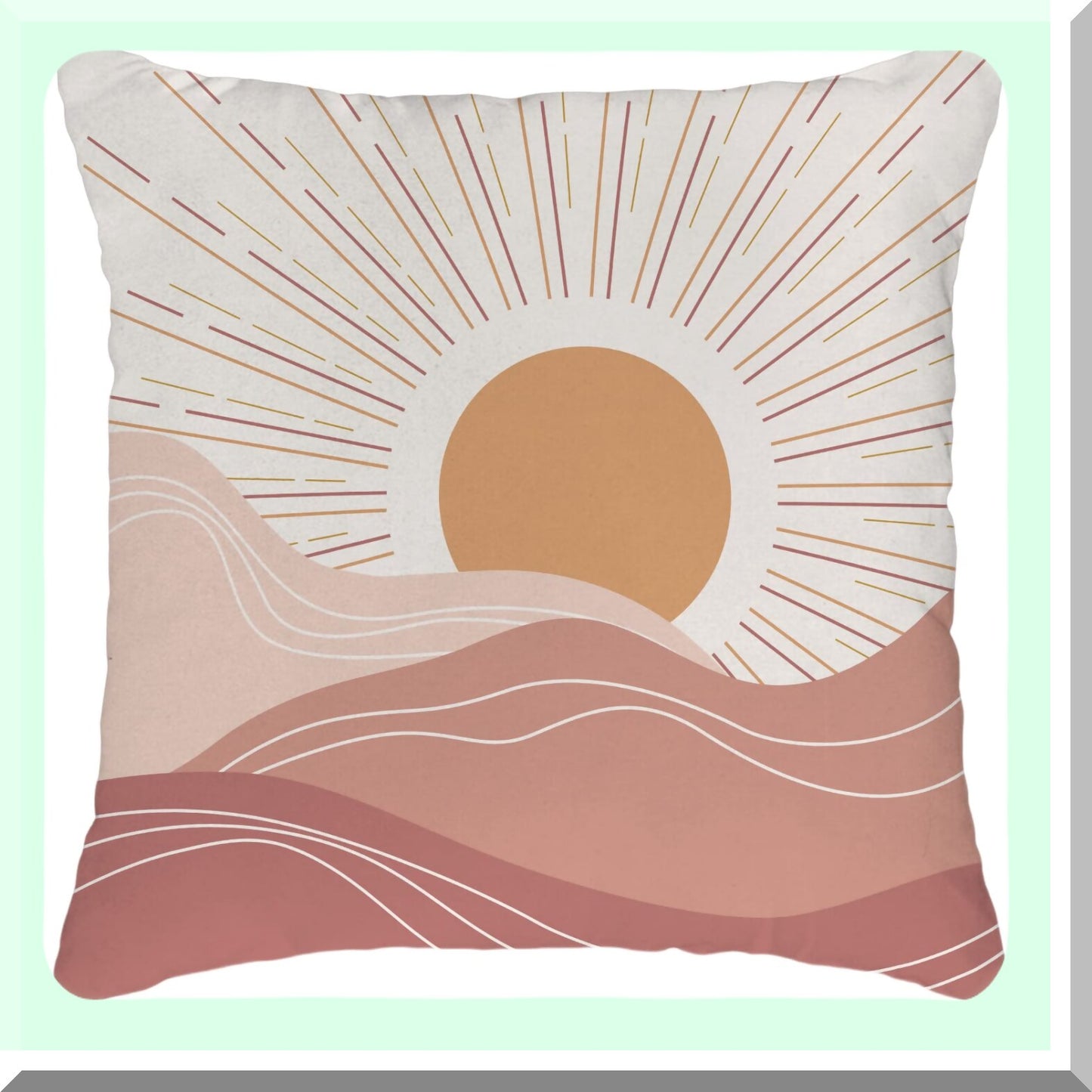 Sunrise Mountain Boho Pillow Covers - Vintage Abstract Sunset Design, Minimalist Rustic Decorative Cushion Case for Couch, Sofa, Bed, Outdoor - Super Soft 18x18 Inch