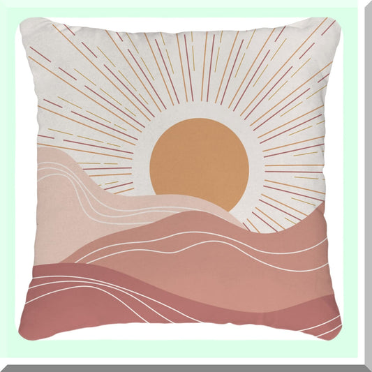 Sunrise Mountain Boho Pillow Covers - Vintage Abstract Sunset Design, Minimalist Rustic Decorative Cushion Case for Couch, Sofa, Bed, Outdoor - Super Soft 18x18 Inch