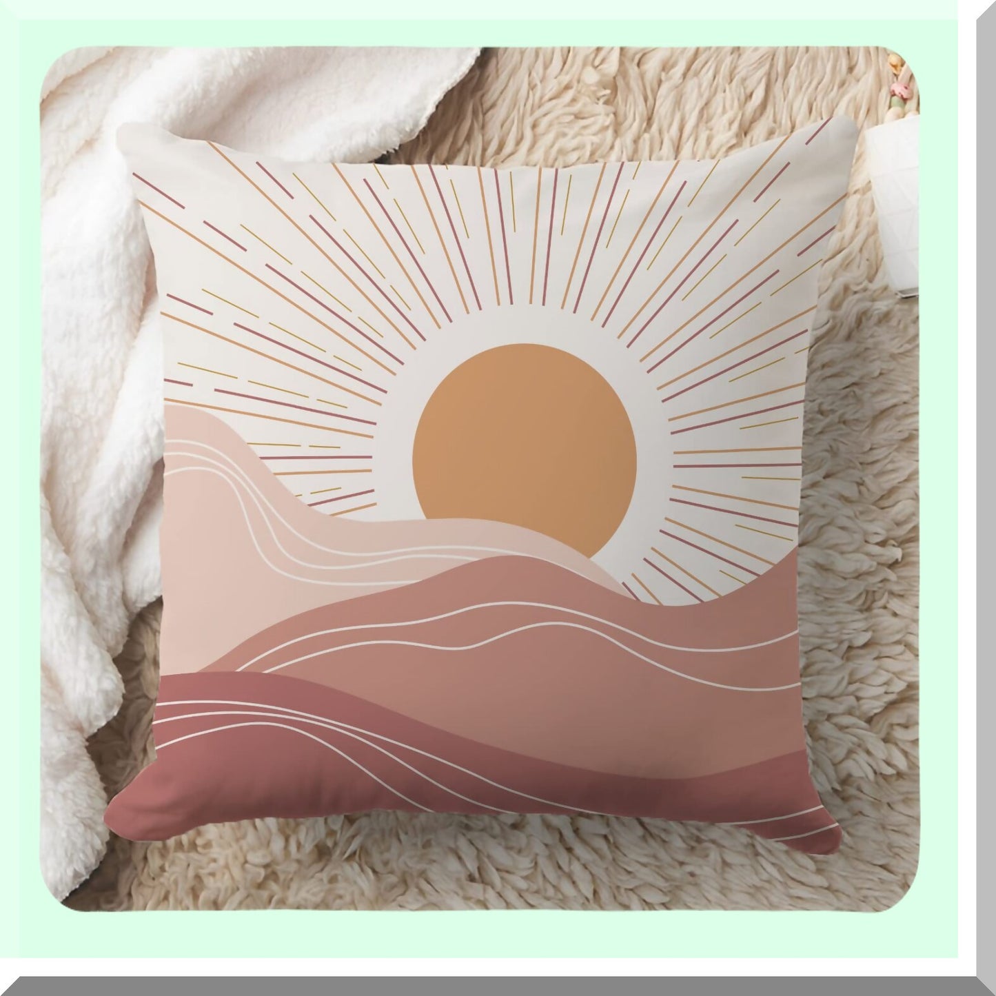 Sunrise Mountain Boho Pillow Covers - Vintage Abstract Sunset Design, Minimalist Rustic Decorative Cushion Case for Couch, Sofa, Bed, Outdoor - Super Soft 18x18 Inch