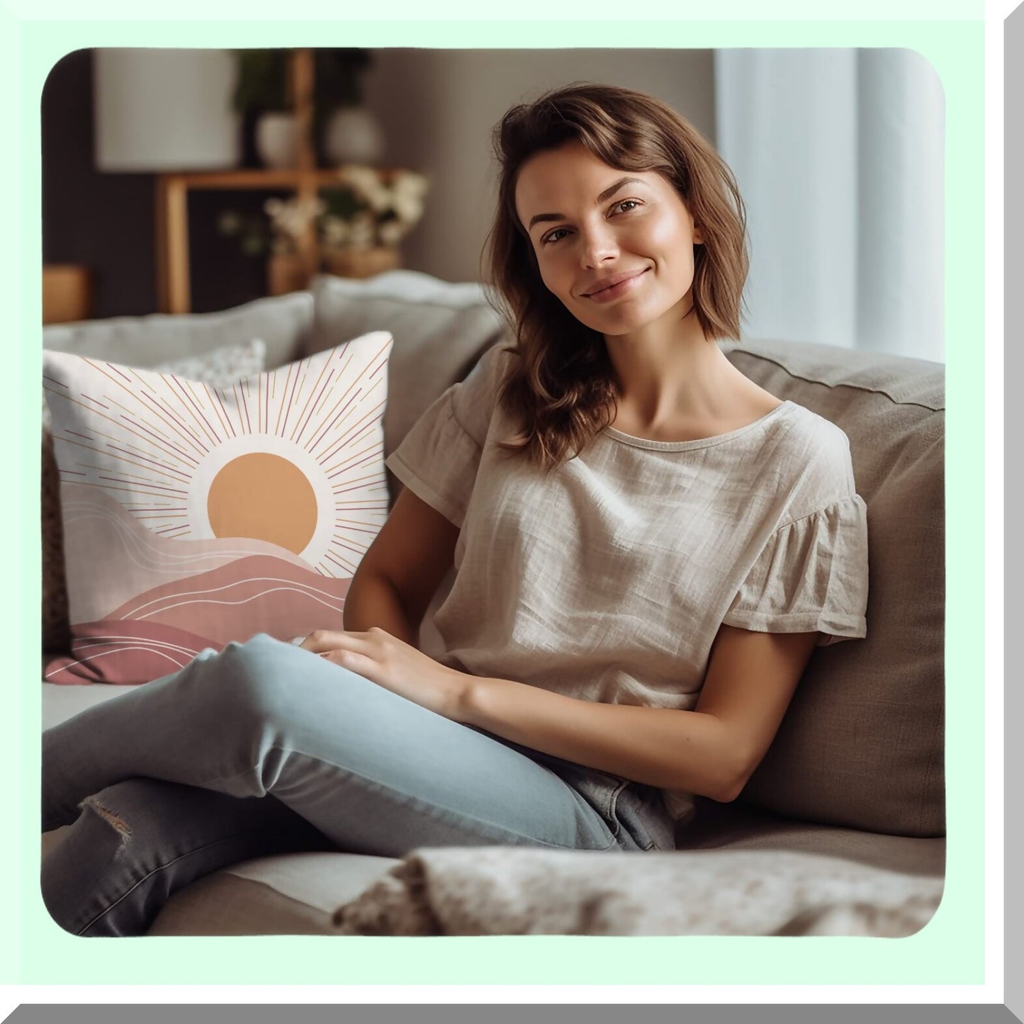 Sunrise Mountain Boho Pillow Covers - Vintage Abstract Sunset Design, Minimalist Rustic Decorative Cushion Case for Couch, Sofa, Bed, Outdoor - Super Soft 18x18 Inch