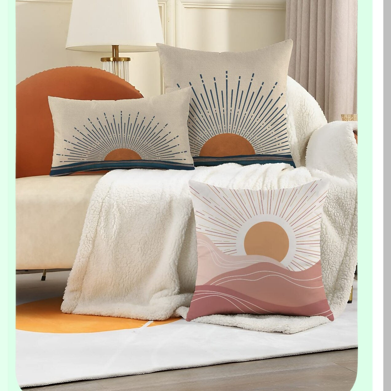 Sunrise Mountain Boho Pillow Covers - Vintage Abstract Sunset Design, Minimalist Rustic Decorative Cushion Case for Couch, Sofa, Bed, Outdoor - Super Soft 18x18 Inch