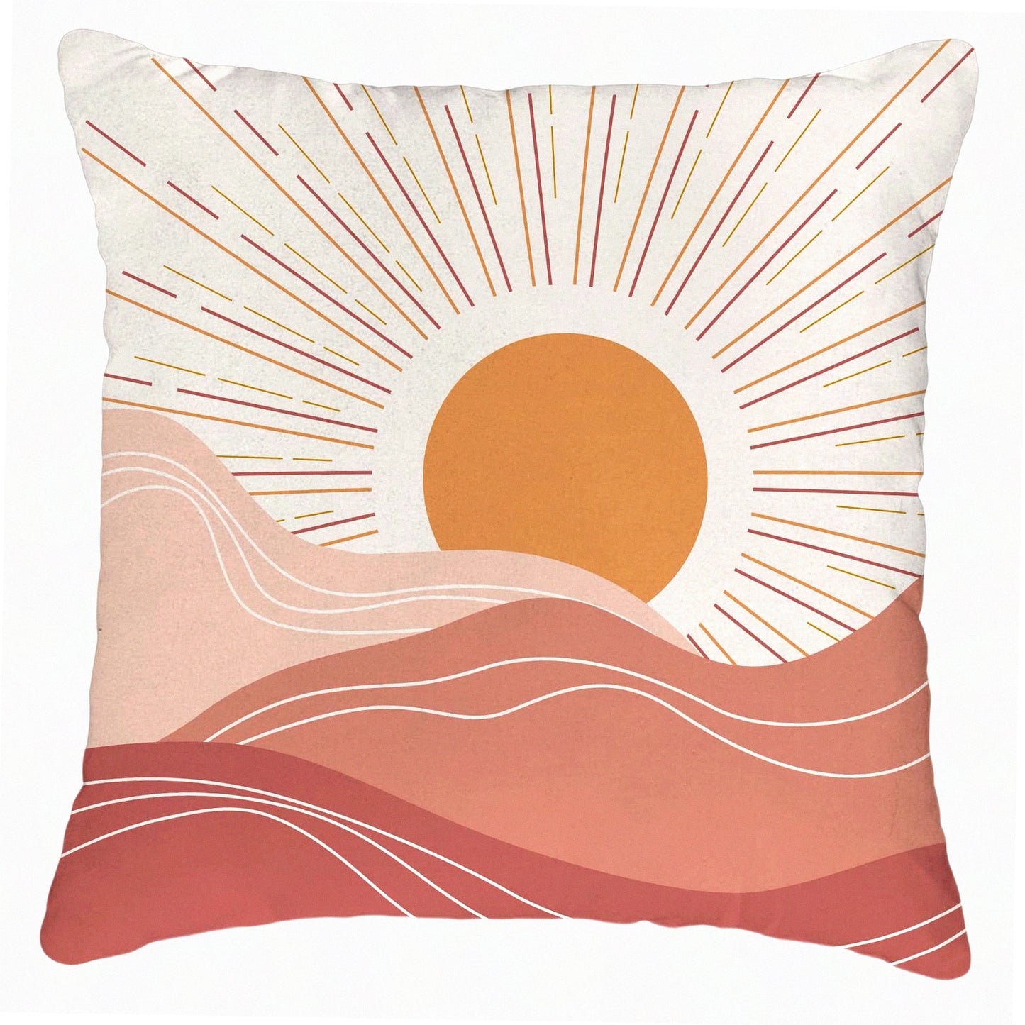 Sunrise Mountain Boho Pillow Covers - Vintage Abstract Sunset Design, Minimalist Rustic Decorative Cushion Case for Couch, Sofa, Bed, Outdoor - Super Soft 18x18 Inch