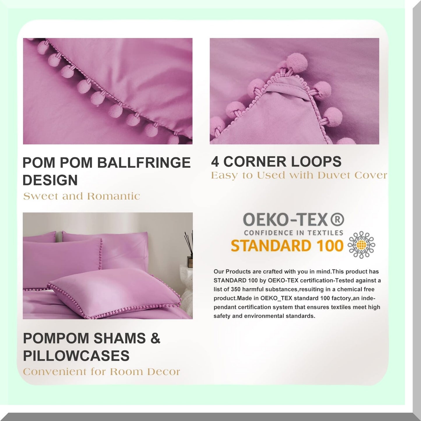 Hot Pink Boho Pom Pom Fringe 5-Piece Queen Comforter Set - Bohemian Bedding with 2 Pillowcases and 2 Pillowshams - Queen Size Comforters