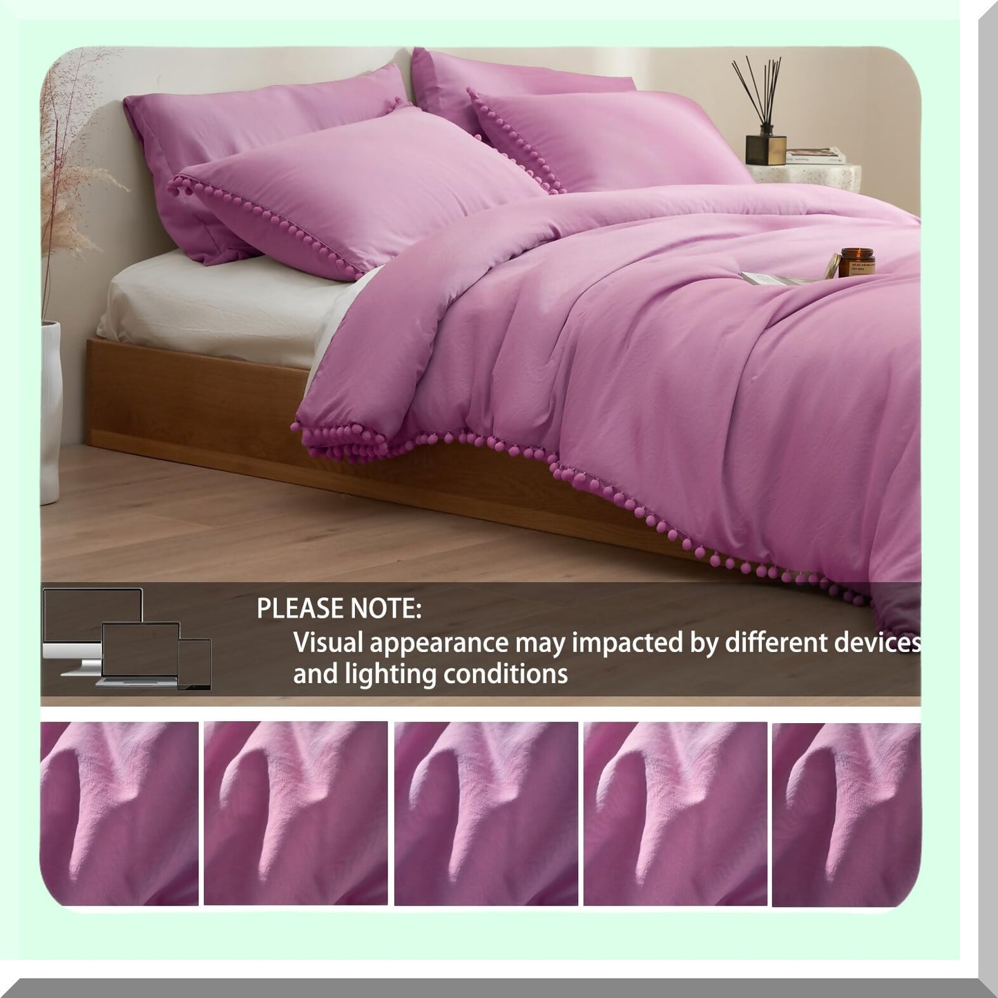 Hot Pink Boho Pom Pom Fringe 5-Piece Queen Comforter Set - Bohemian Bedding with 2 Pillowcases and 2 Pillowshams - Queen Size Comforters