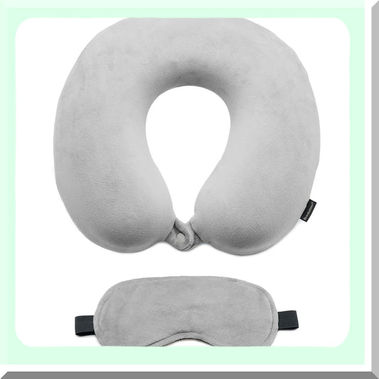 TravelEase Memory Foam Neck Pillow Set - High Density Memory Foam for Ultimate Comfort and Support During Vacations, Airplane, Train, Bus, and Car Travel - Grey Color