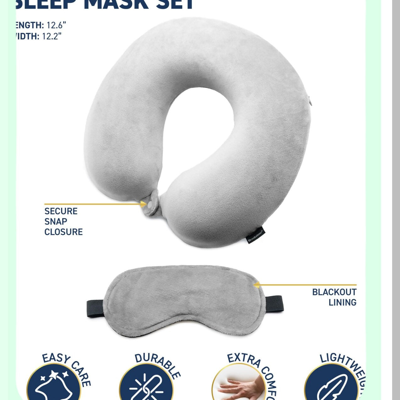 TravelEase Memory Foam Neck Pillow Set - High Density Memory Foam for Ultimate Comfort and Support During Vacations, Airplane, Train, Bus, and Car Travel - Grey Color