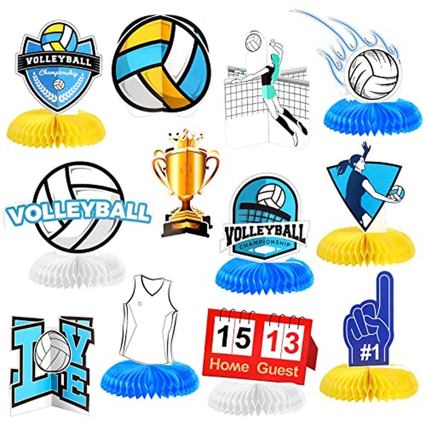 Volleyball Party Pack: 12-Piece Honeycomb Centerpieces & Table Decorations - Perfect for Birthdays & Sports Themed Events!