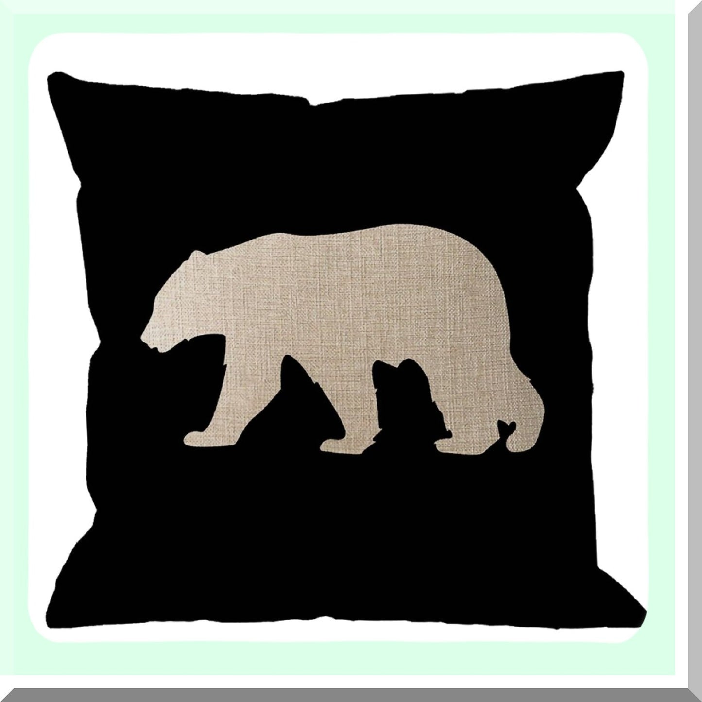 Bear Black Background Cushion Cover - Cotton Linen Square Pillowcase for Home Decor - Standard Size 18 x 18 inch - Sofa Armchair Bedroom Livingroom - Men Women Kids Friendly