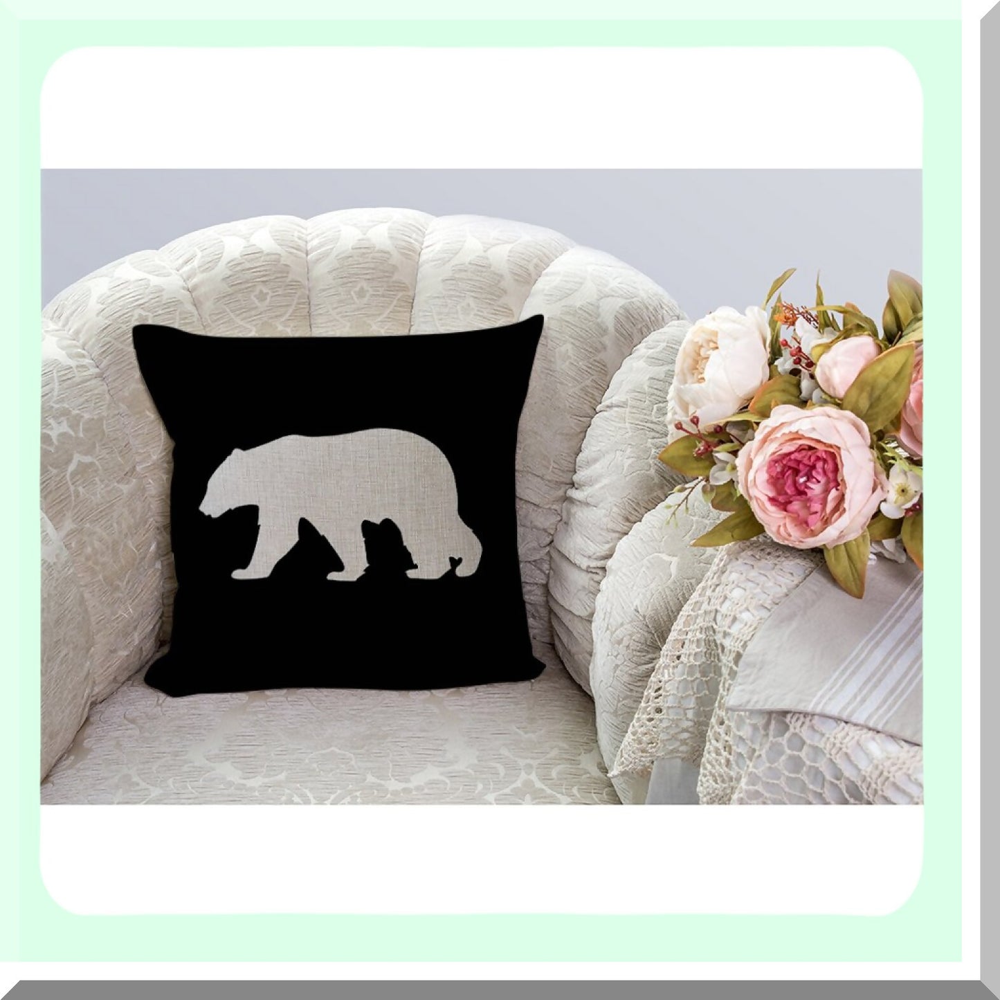 Bear Black Background Cushion Cover - Cotton Linen Square Pillowcase for Home Decor - Standard Size 18 x 18 inch - Sofa Armchair Bedroom Livingroom - Men Women Kids Friendly