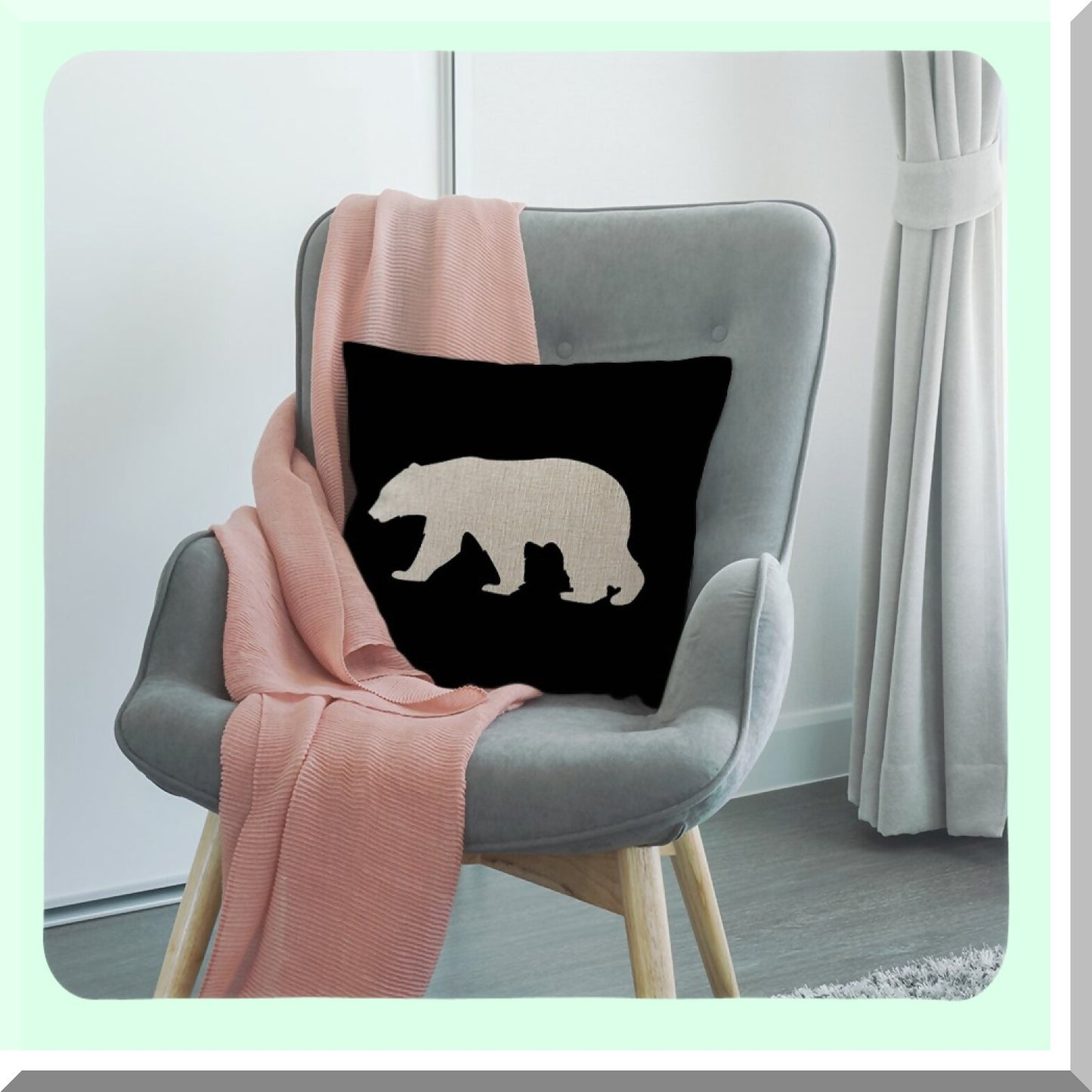 Bear Black Background Cushion Cover - Cotton Linen Square Pillowcase for Home Decor - Standard Size 18 x 18 inch - Sofa Armchair Bedroom Livingroom - Men Women Kids Friendly
