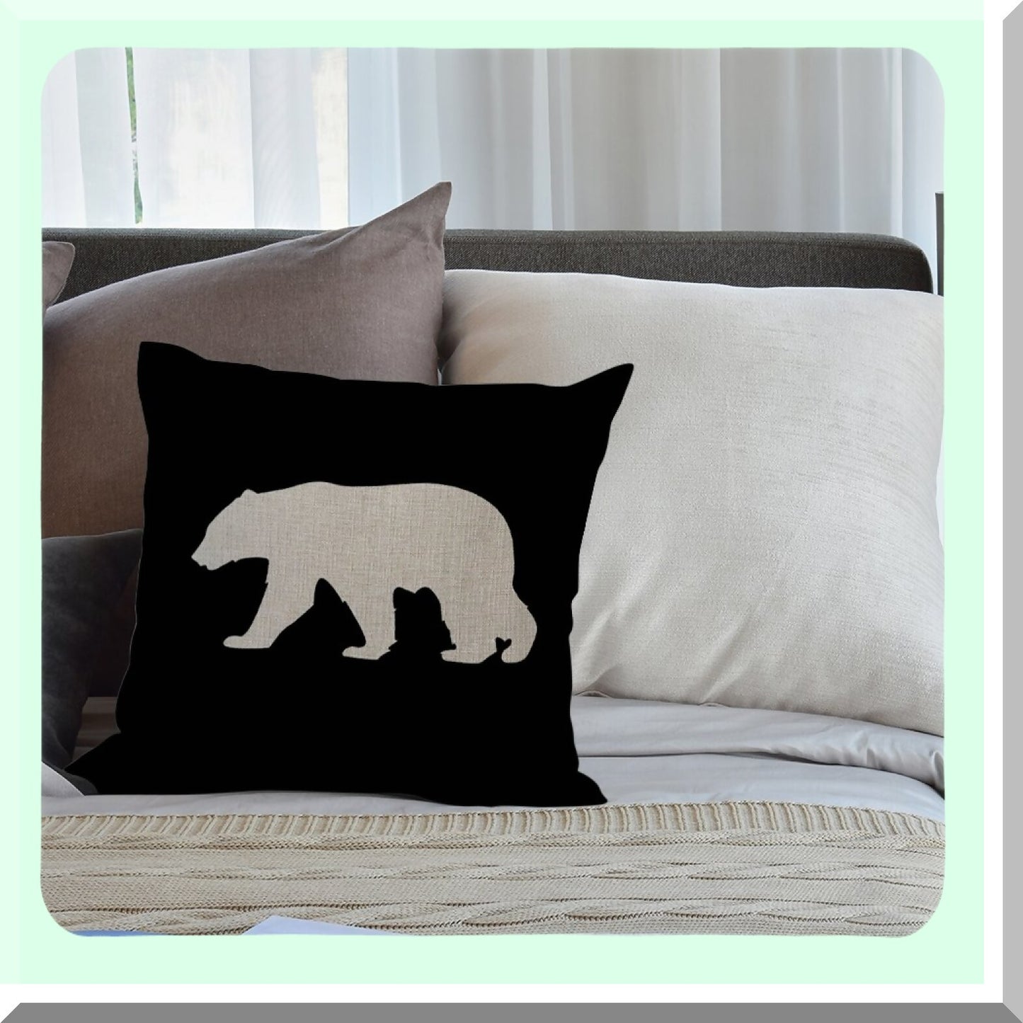 Bear Black Background Cushion Cover - Cotton Linen Square Pillowcase for Home Decor - Standard Size 18 x 18 inch - Sofa Armchair Bedroom Livingroom - Men Women Kids Friendly