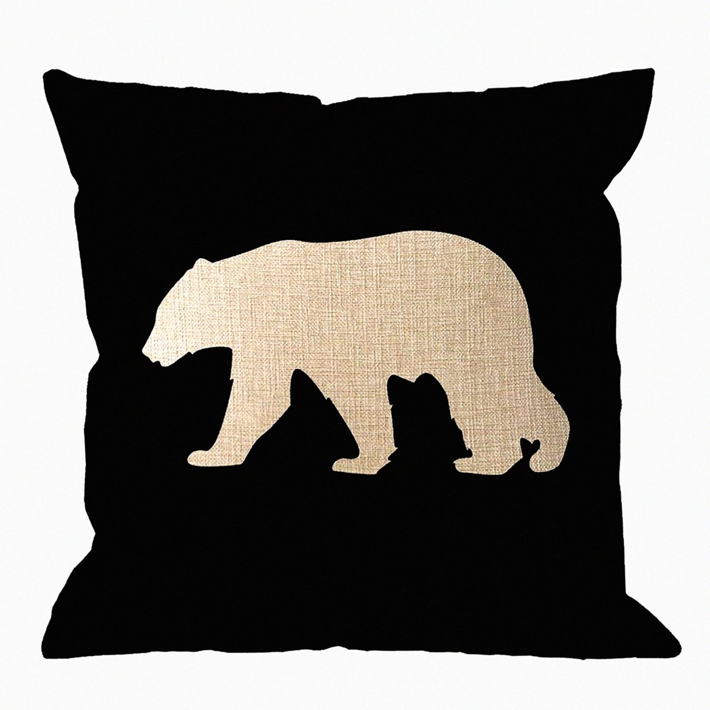 Bear Black Background Cushion Cover - Cotton Linen Square Pillowcase for Home Decor - Standard Size 18 x 18 inch - Sofa Armchair Bedroom Livingroom - Men Women Kids Friendly
