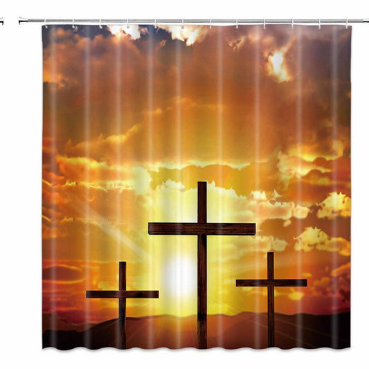 Yadshoti Cross and Rising Sun Shower Curtain 70x70 Inch