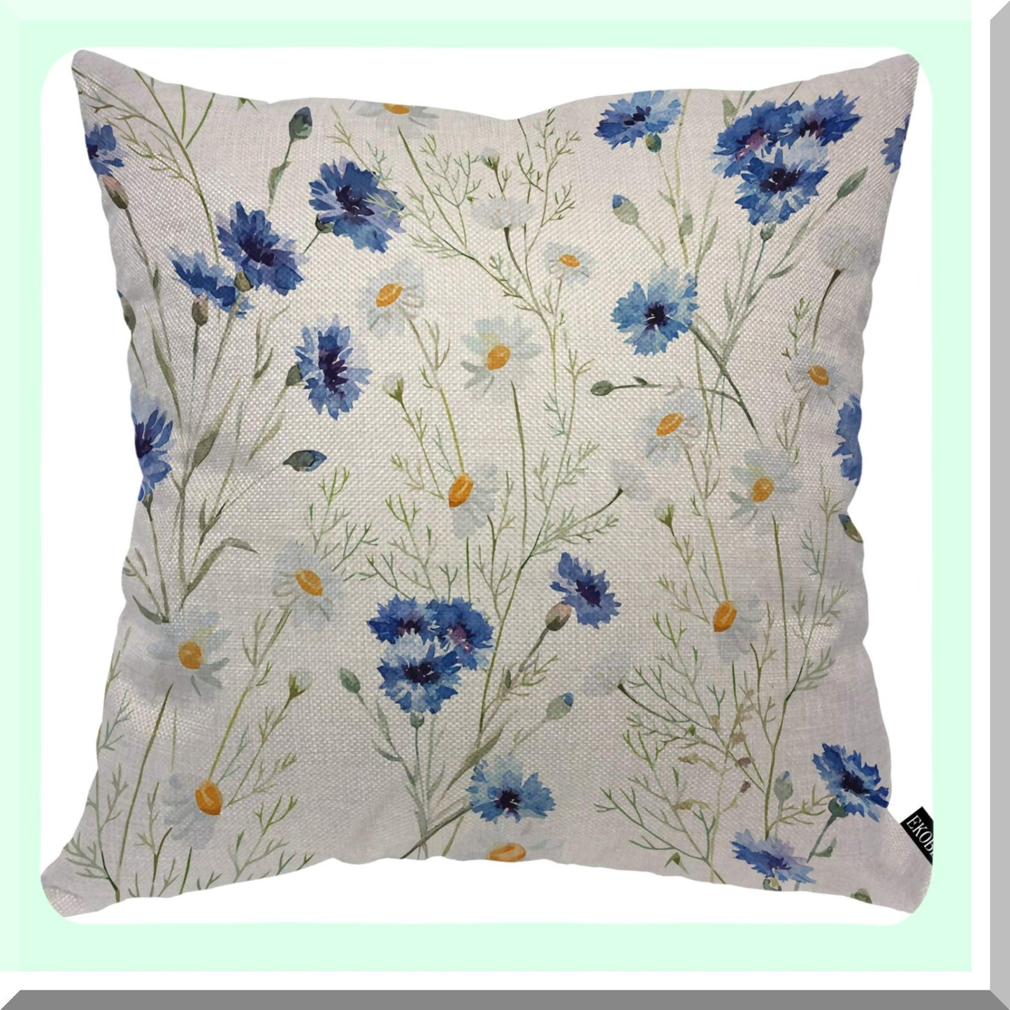 Blue Cornflower Blossom Throw Pillow Cover - Vintage Spring Flowers Cozy Cushion Case for Home Decor - Cotton Linen Square 18x18 Inch - Men Women Boys Girls Room