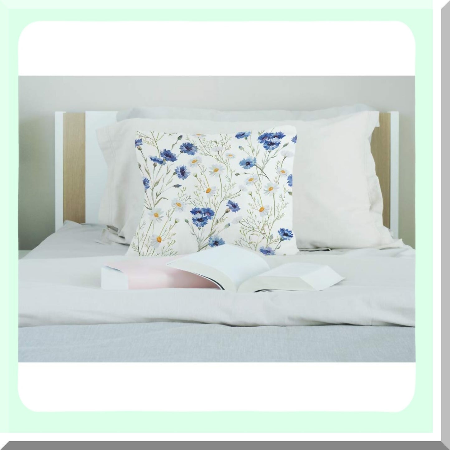 Blue Cornflower Blossom Throw Pillow Cover - Vintage Spring Flowers Cozy Cushion Case for Home Decor - Cotton Linen Square 18x18 Inch - Men Women Boys Girls Room