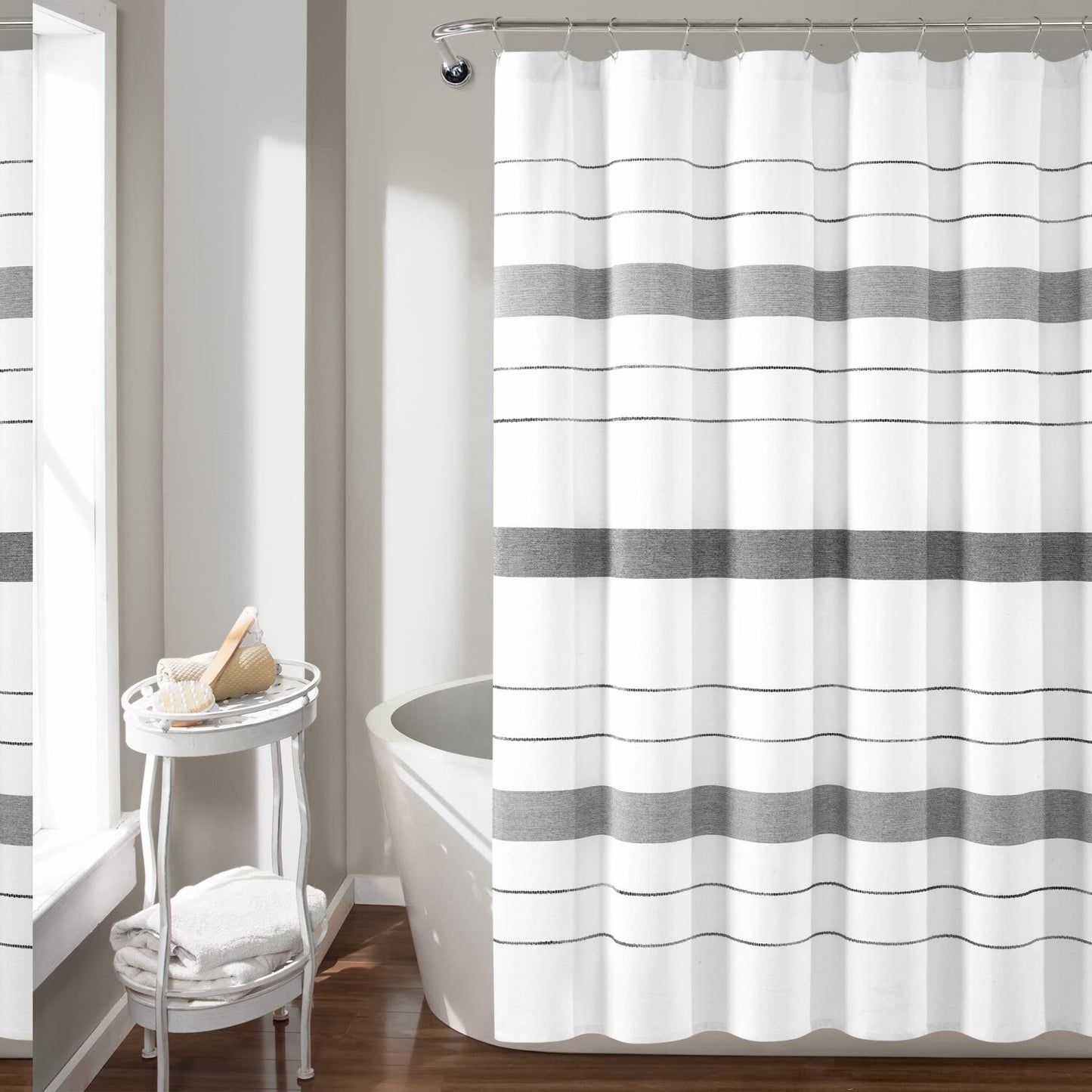 Stripe Recycled Cotton Shower Curtain 72" x 72" Black Gray