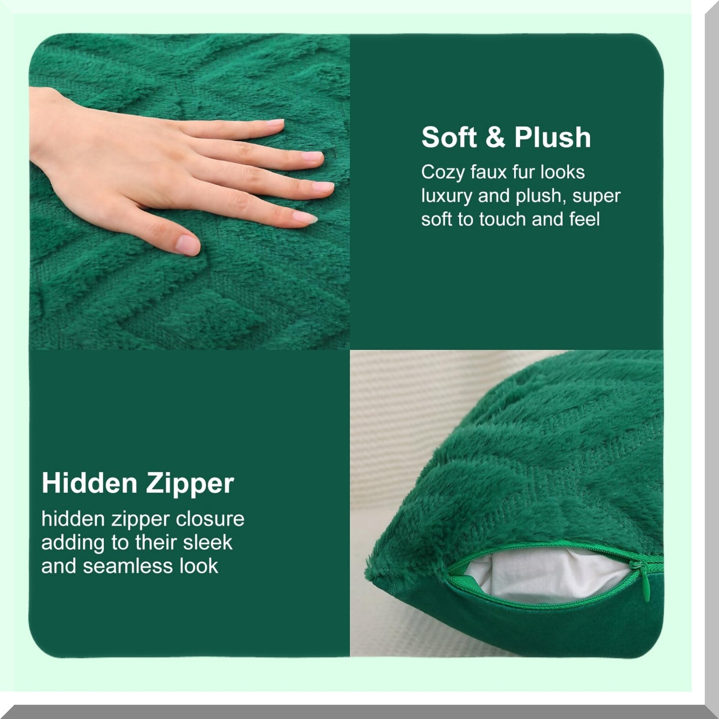 Plush Wool Diamond Throw Pillow Covers - Set of 2 Green 26x26 - Soft Decorative Couch Sofa Pillow Covers for Living Room - 3D Pattern